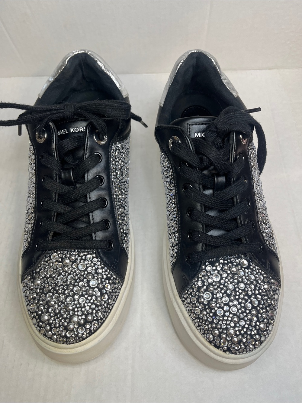 Michael Kors Black and Silver Crystal-Embellished Platform Sneakers
